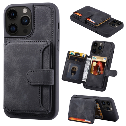 

For iPhone 15 Pro Max Skin Feel Dream RFID Anti-theft PU Card Bag Phone Case(Black)