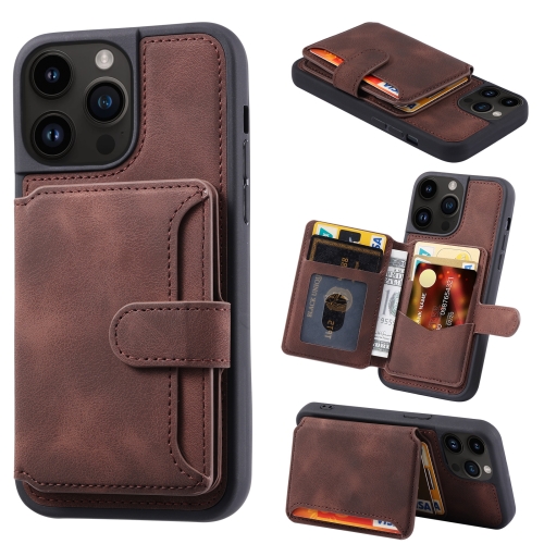 

For iPhone 15 Pro Max Skin Feel Dream RFID Anti-theft PU Card Bag Phone Case(Coffee)