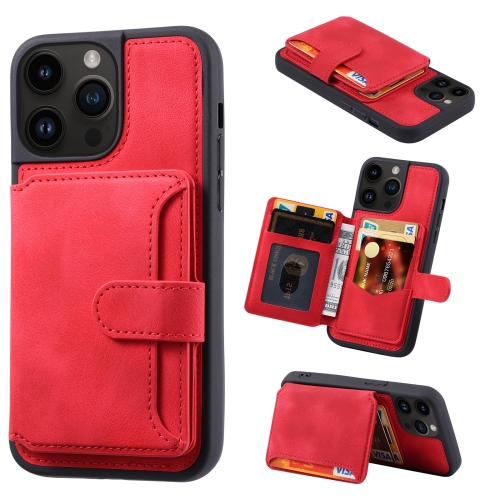 

For iPhone 15 Pro Skin Feel Dream RFID Anti-theft PU Card Bag Phone Case(Red)