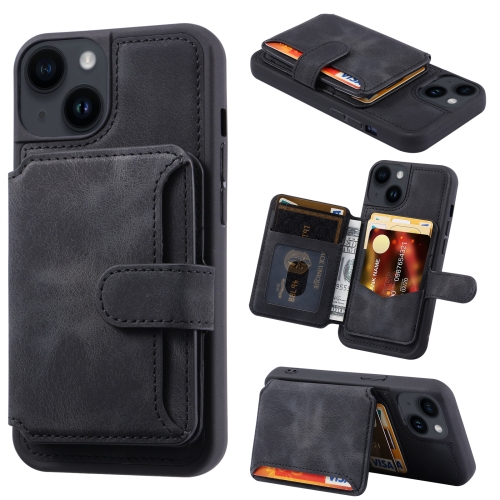 

For iPhone 15 Plus Skin Feel Dream RFID Anti-theft PU Card Bag Phone Case(Black)