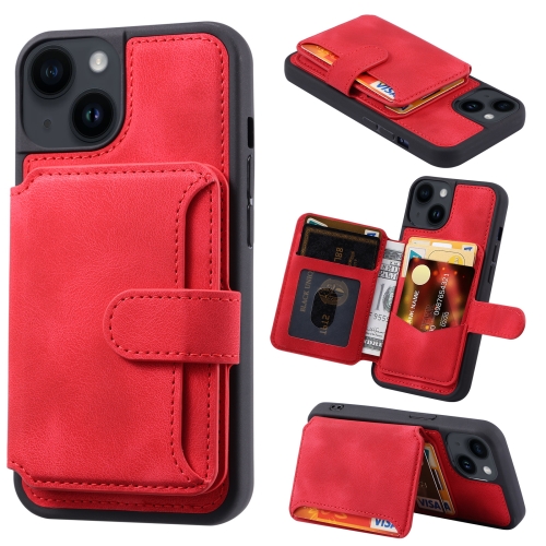 

For iPhone 15 Plus Skin Feel Dream RFID Anti-theft PU Card Bag Phone Case(Red)