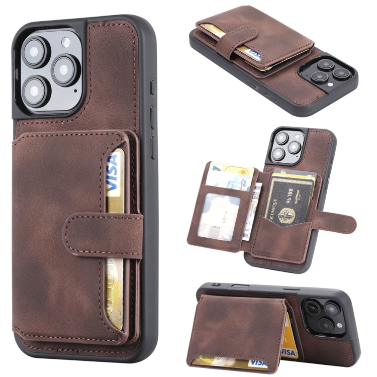 

For iPhone 16 Pro Skin Feel Dream RFID Anti-theft PU Card Bag Phone Case(Coffee)
