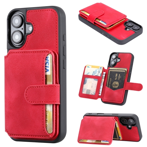 

For iPhone 16 Skin Feel Dream RFID Anti-theft PU Card Bag Phone Case(Red)