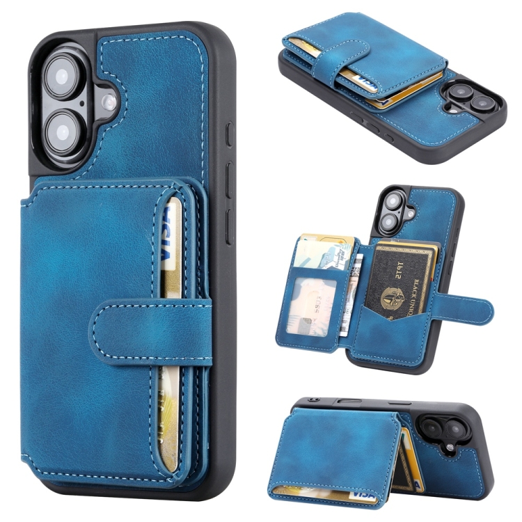 

For iPhone 16 Skin Feel Dream RFID Anti-theft PU Card Bag Phone Case(Peacock Blue)