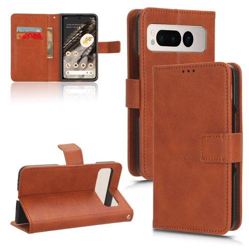 

For Google Pixel Fold Lamb Texture Leather Phone Case(Brown)