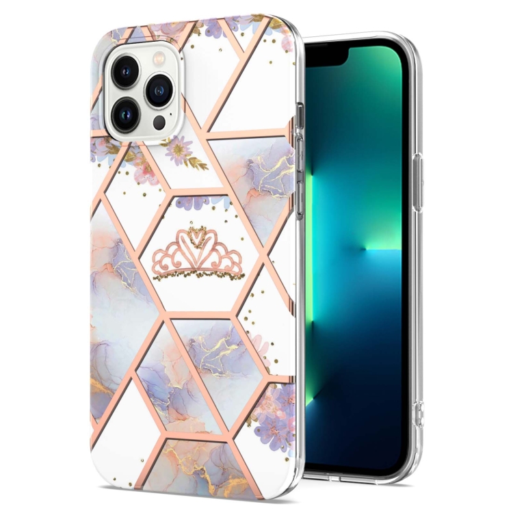 

For iPhone 15 Pro Max Electroplating Splicing Marble Flower Pattern TPU Shockproof Case(Crown)