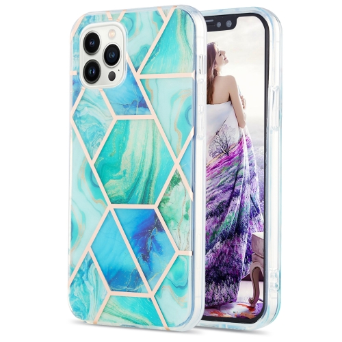 

For iPhone 15 Pro Max Electroplating Splicing Marble Flower Pattern Dual-side IMD TPU Shockproof Phone Case(Green)