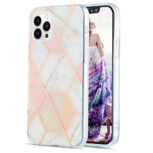 

For iPhone 16 Pro Max Electroplating Splicing Marble Flower Pattern Dual-side IMD TPU Shockproof Phone Case(Pink White)