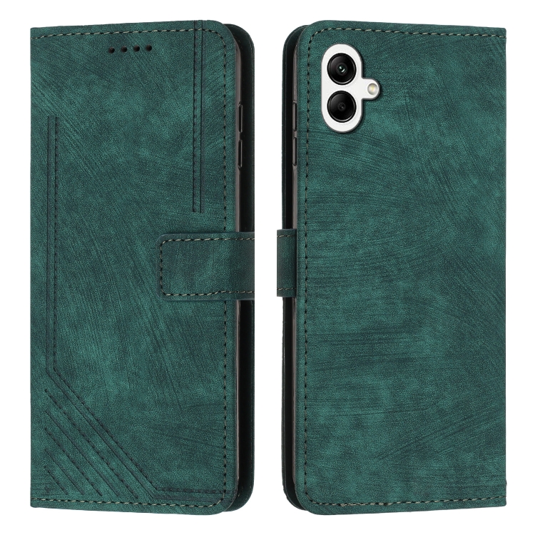 

For Samsung Galaxy A05 Skin Feel Stripe Pattern Leather Phone Case with Long Lanyard(Green)