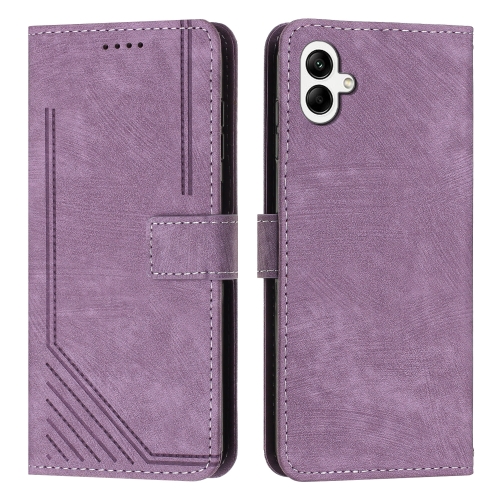 

For Samsung Galaxy A05 Skin Feel Stripe Pattern Leather Phone Case with Long Lanyard(Purple)