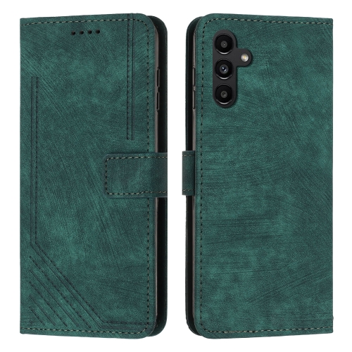 

For Samsung Galaxy A15 Skin Feel Stripe Pattern Leather Phone Case with Long Lanyard(Green)