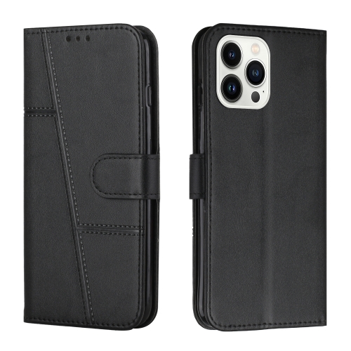 

For iPhone 15 Pro Stitching Calf Texture Buckle Leather Phone Case(Black)