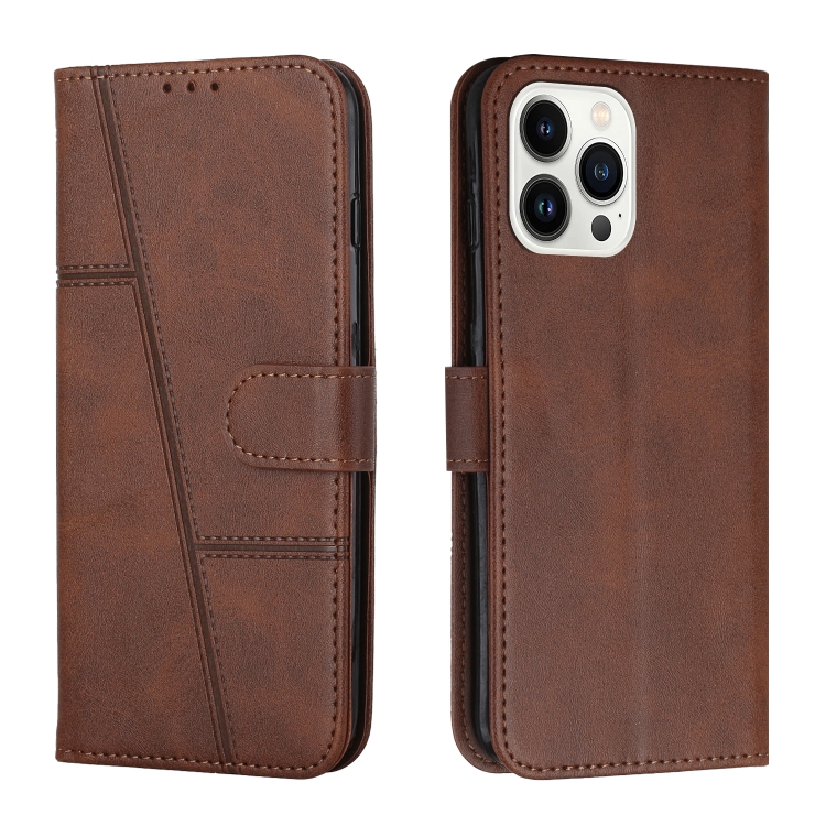 

For iPhone 15 Pro Stitching Calf Texture Buckle Leather Phone Case(Brown)