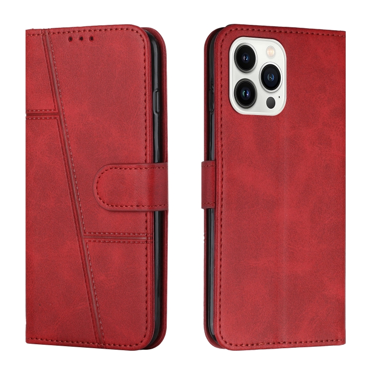 

For iPhone 15 Pro Stitching Calf Texture Buckle Leather Phone Case(Red)