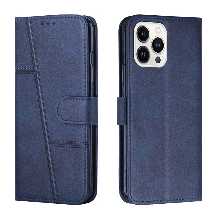 

For iPhone 15 Pro Stitching Calf Texture Buckle Leather Phone Case(Blue)