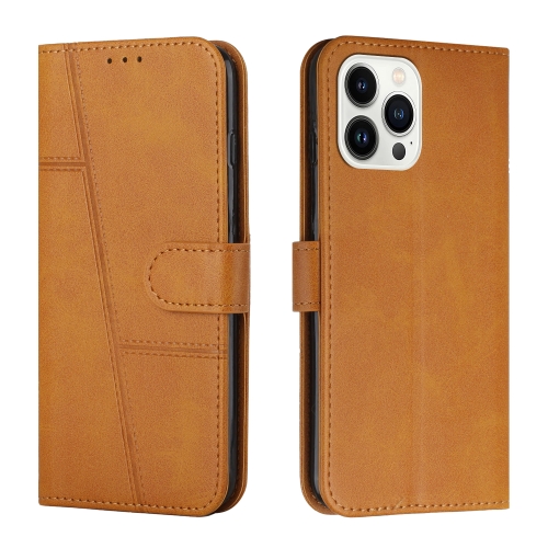 

For iPhone 15 Pro Stitching Calf Texture Buckle Leather Phone Case(Yellow)