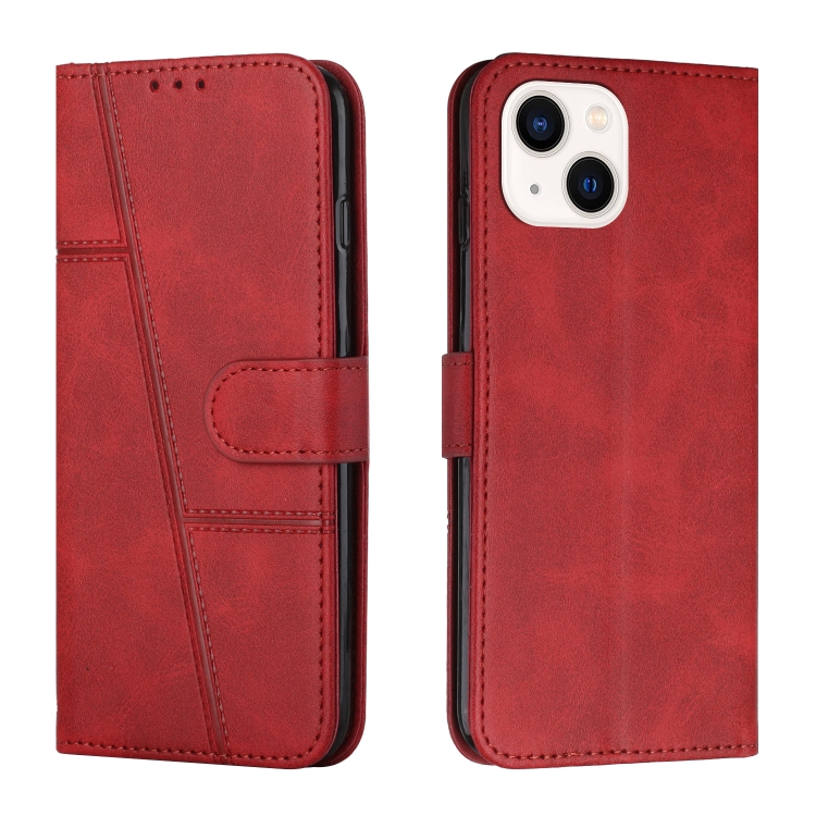 

For iPhone 15 Plus Stitching Calf Texture Buckle Leather Phone Case(Red)