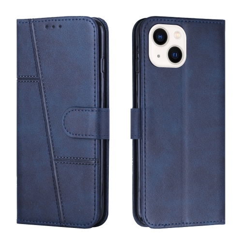 

For iPhone 15 Plus Stitching Calf Texture Buckle Leather Phone Case(Blue)