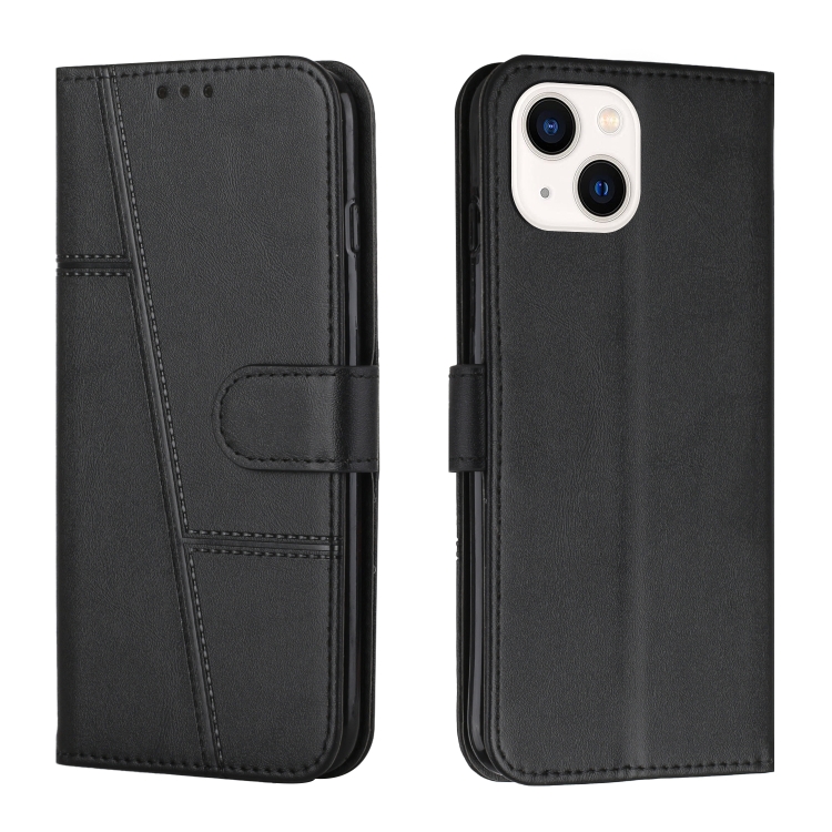 

For iPhone 15 Stitching Calf Texture Buckle Leather Phone Case(Black)