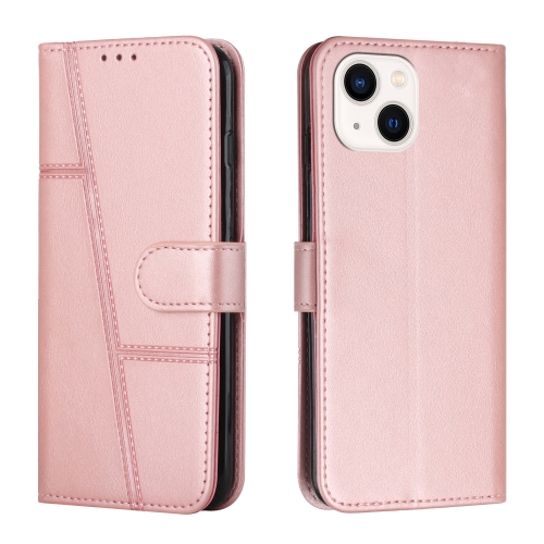 

For iPhone 15 Stitching Calf Texture Buckle Leather Phone Case(Rose Gold)