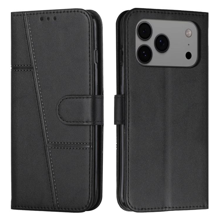 

For iPhone 17 Pro Max Stitching Calf Texture Buckle Leather Phone Case(Black)