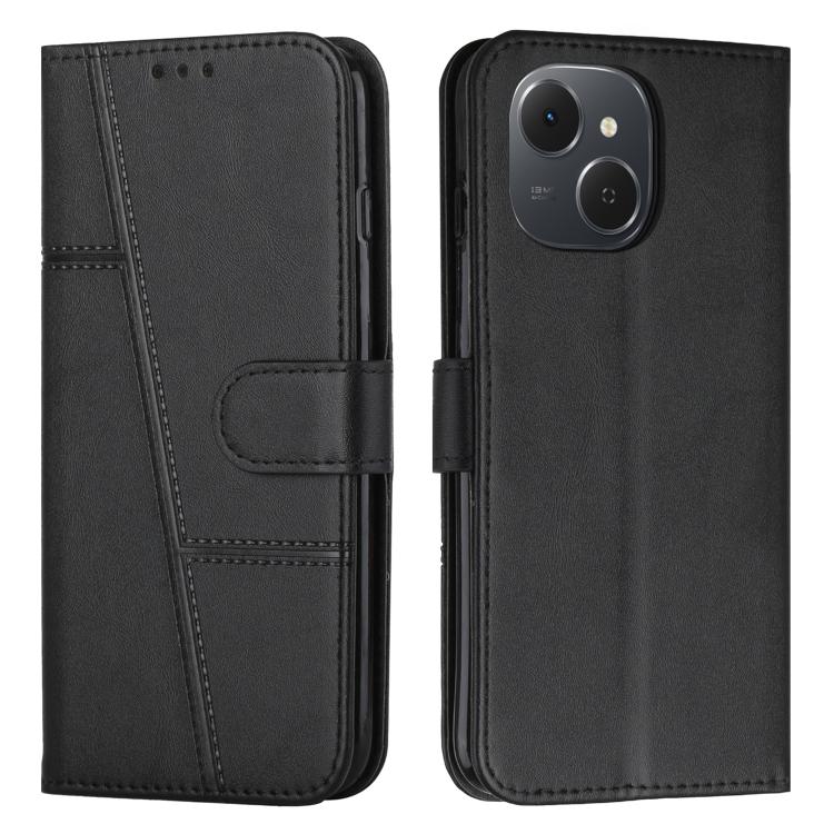 

For Tecno Spark 40C Stitching Calf Texture Buckle Leather Phone Case(Black)