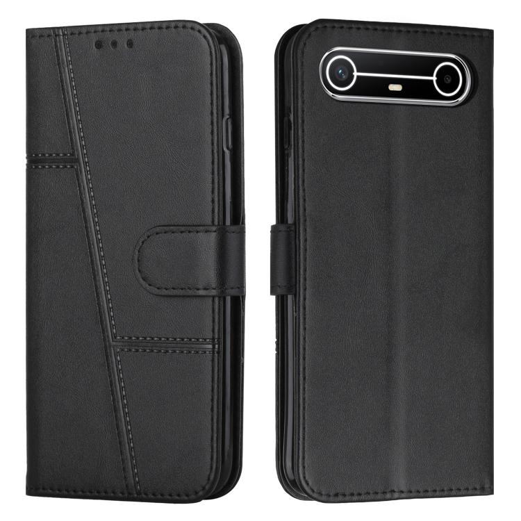 

For Tenco Spark Slim 5G Stitching Calf Texture Buckle Leather Phone Case(Black)