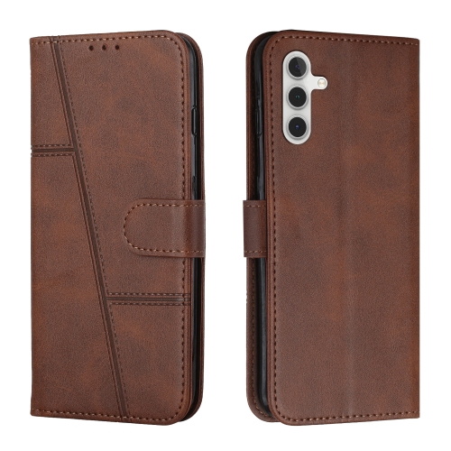 

For Samsung Galaxy S23 FE 5G Stitching Calf Texture Buckle Leather Phone Case(Brown)