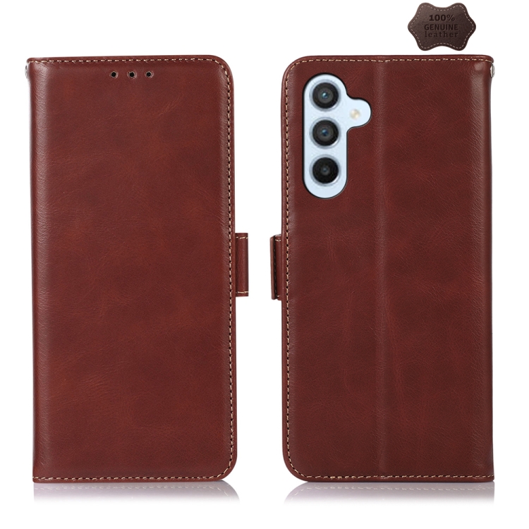 

For Samsung Galaxy M34 5G Crazy Horse Top Layer Cowhide Leather Phone Case(Brown)