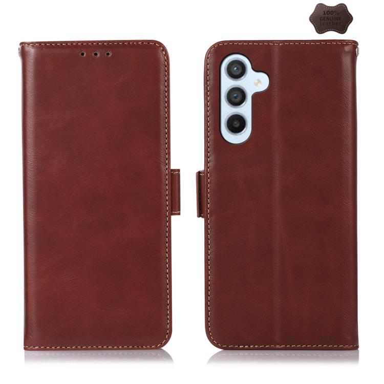 

For Samsung Galaxy S25 FE 5G Crazy Horse Top Layer Cowhide Leather Phone Case(Brown)