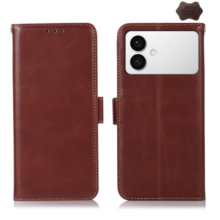

For Samsung Galaxy S26 Edge 5G Crazy Horse Top Layer Cowhide Leather Phone Case(Brown)