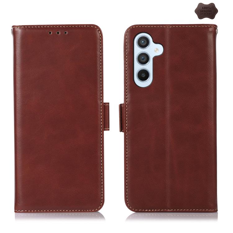 For Galaxy S26 FE 5G Crazy Horse Top Layer Cowhide Leather Phone Case(Brown)