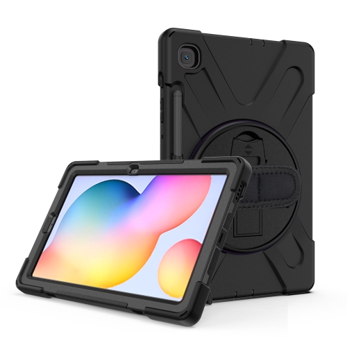 

For Samsung Galaxy Tab S6 Lite P610 Shockproof Colorful Silicone + PC Protective Case with Holder & Shoulder Strap & Hand Strap & Pen Slot(Black)