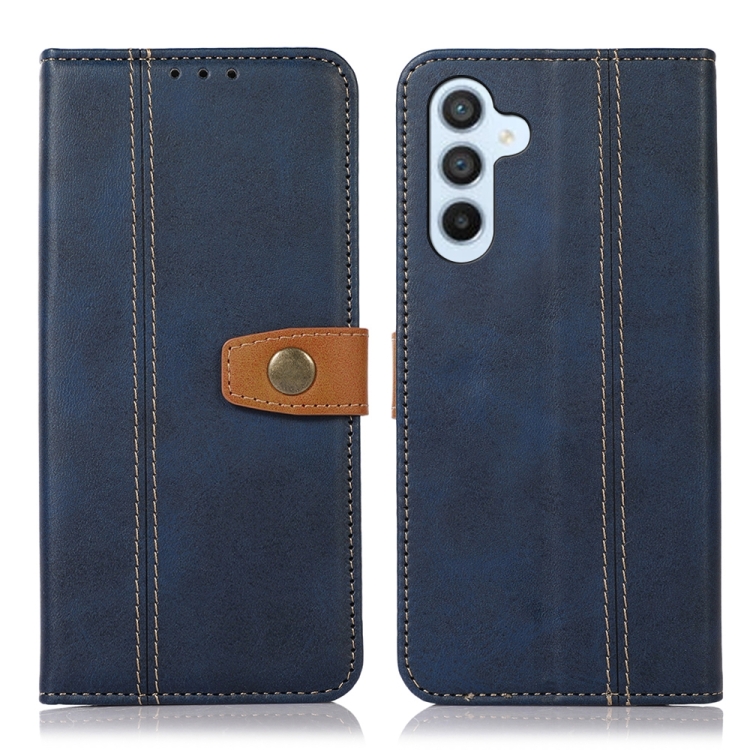 

For Samsung Galaxy A05s 4G Stitching Thread Calf Texture Leather Phone Case(Blue)