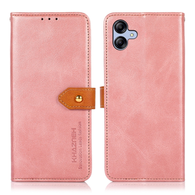 

For Samsung Galaxy A05 4G KHAZNEH Dual-color Cowhide Texture Flip Leather Phone Case(Rose Gold)