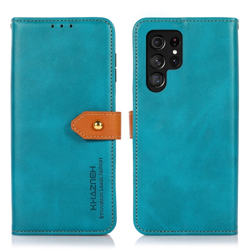 For Samsung Galaxy S24 Ultra 5G KHAZNEH Dual-color Cowhide Texture Flip Leather Phone Case(Blue)