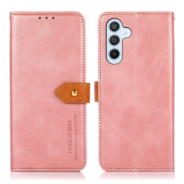 

For Samsung Galaxy A55 5G KHAZNEH Dual-color Cowhide Texture Flip Leather Phone Case(Rose Gold)