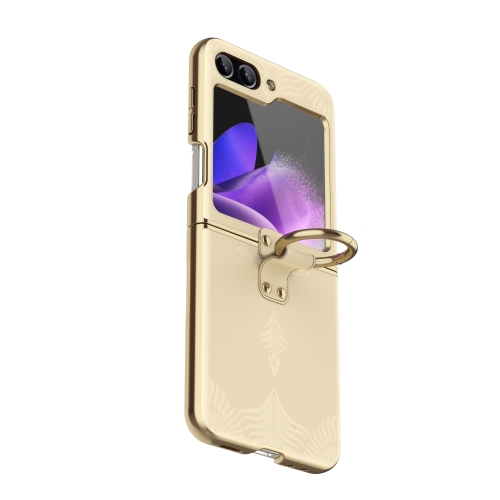 

For Samsung Galaxy Z Flip5 Electroplated Embossed Leather Phone Case with Ring(Gold)