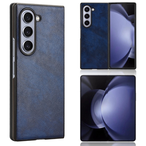 

For Samsung Galaxy Z Fold6 Litchi Texture Back Cover Phone Case(Blue)