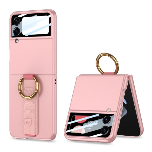 

For Samsung Galaxy Z Flip3 5G GKK Integrated Ultrathin Shockproof Phone Case with Ring Wrist Strap(Pink)