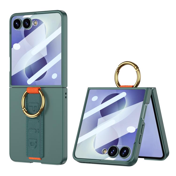 For Galaxy Z Flip8 5G GKK Integrated Ultrathin Shockproof Phone Case with Ring Wrist Strap(Green)