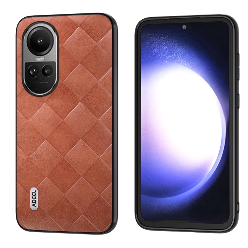 

For OPPO Reno 10 / 10 Pro Global ABEEL Weave Plaid PU Phone Case(Brown)