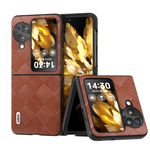 

For OPPO Find N3 Flip ABEEL Weave Plaid PU Phone Case(Brown)
