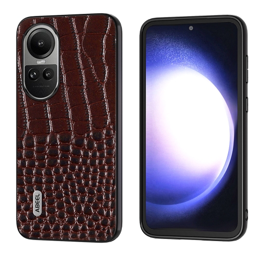 

For OPPO Reno 10 / 10 Pro Global ABEEL Genuine Leather Crocodile Pattern Black Edge Phone Case(Coffee)