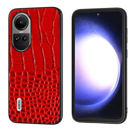 

For OPPO Reno 10 / 10 Pro Global ABEEL Genuine Leather Crocodile Pattern Black Edge Phone Case(Red)