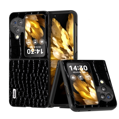 

For OPPO Find N3 Flip ABEEL Genuine Leather Crocodile Pattern Black Edge Phone Case(Black)