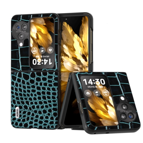 

For OPPO Find N3 Flip ABEEL Genuine Leather Crocodile Pattern Black Edge Phone Case(Blue)