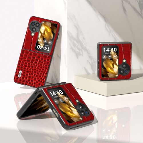 

For OPPO Find N3 Flip ABEEL Genuine Leather Crocodile Pattern Black Edge Phone Case(Red)
