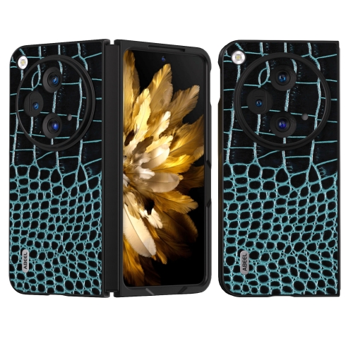 

For OPPO Find N3 ABEEL Genuine Leather Crocodile Pattern Black Edge Phone Case(Blue)