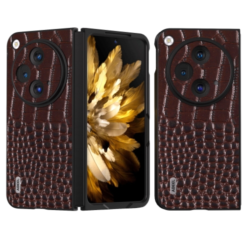 

For OPPO Find N3 ABEEL Genuine Leather Crocodile Pattern Black Edge Phone Case(Coffee)